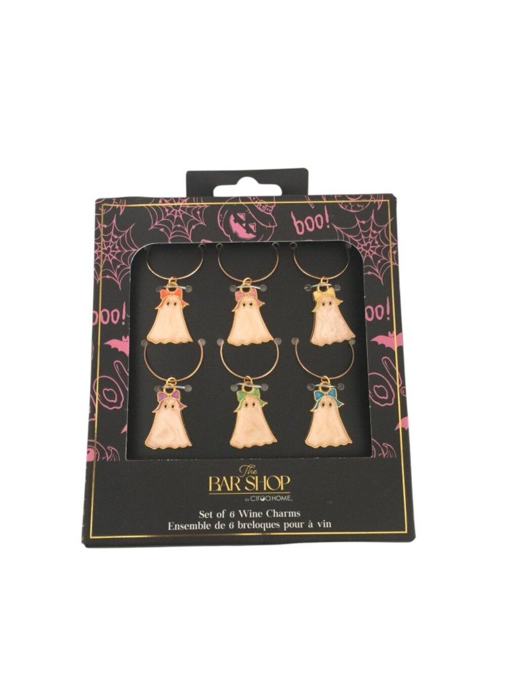 The Bar Shop Girly Ghost with Bows Set of 6 Wine Charms Goldtone